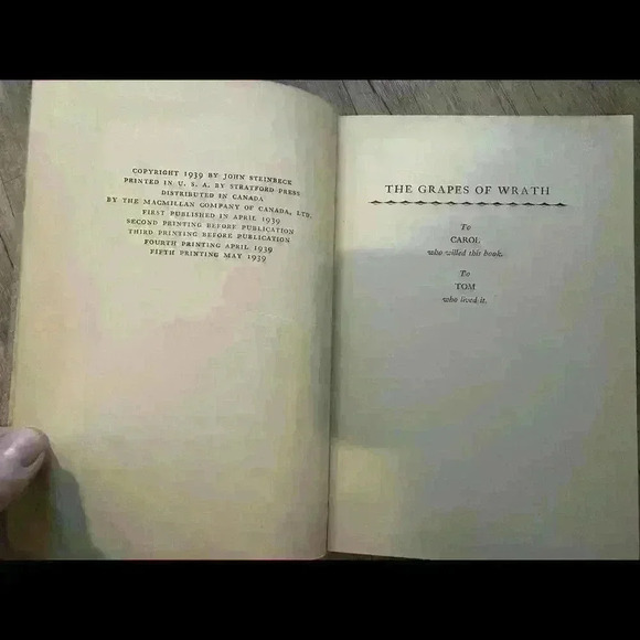 The Grapes of Wrath John Steinbeck May 1939 5th Printing Viking Press Hardcover - Picture 5 of 5